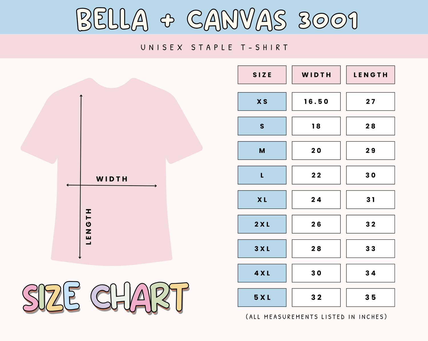 Table and illustration showing a size guide for t-shirts